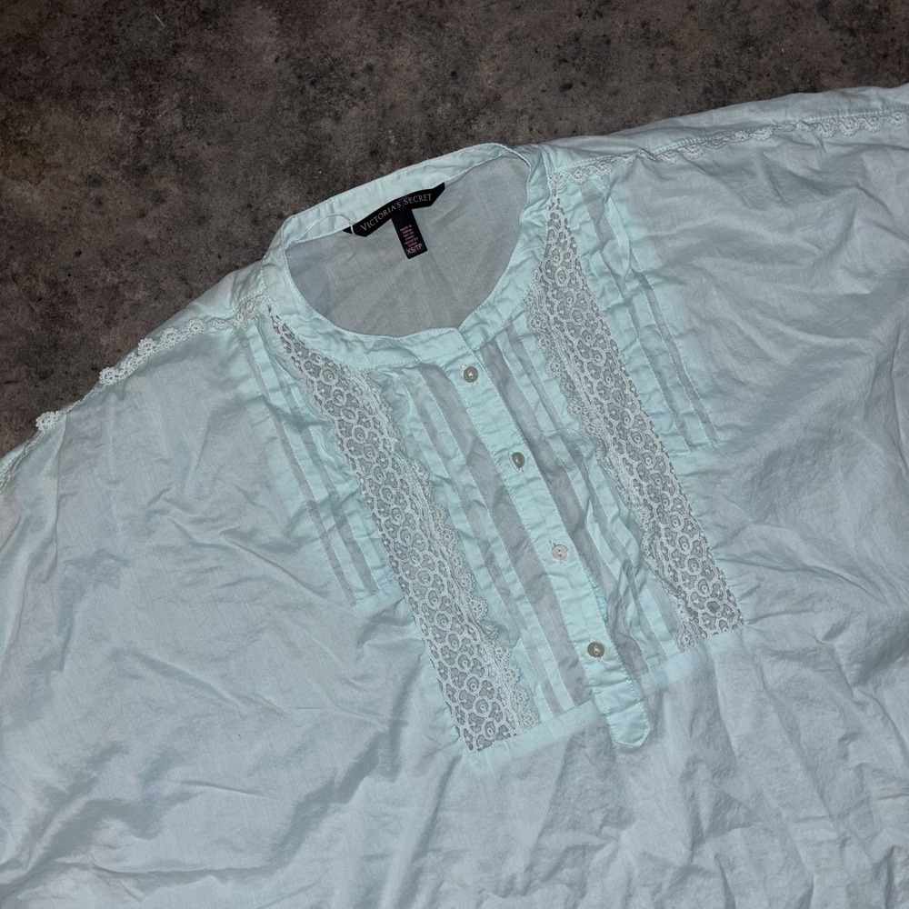 Victoria Secret Pajama Top Womens XS Mint Green Lace Detail Button Up Placket